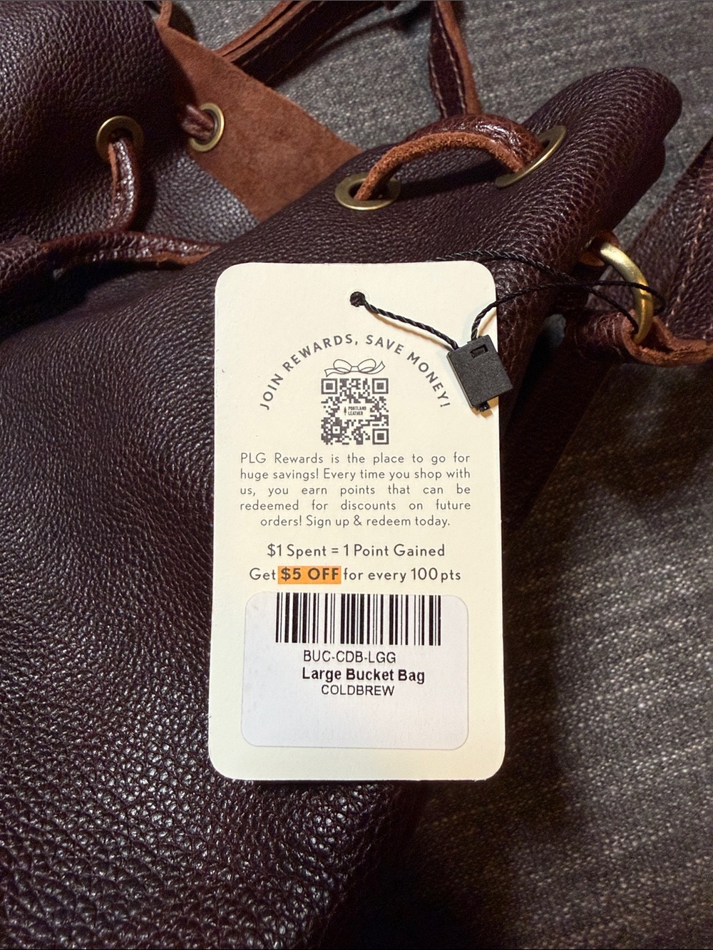 Portland Leather Large Drawstring Bucket Bag In Coldbrew - Picture 8 of 8